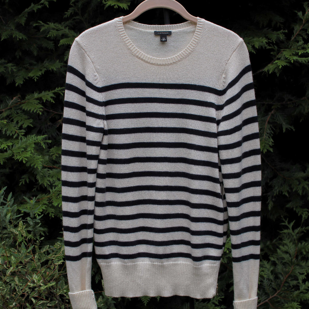 Ann Taylor Striped Wool-Blend Sweater With Side Zipper